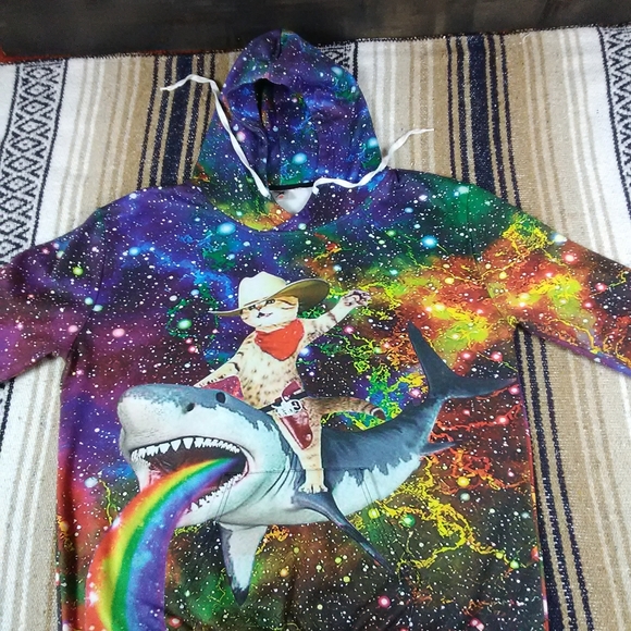 PULL OVER HOODIE CAT ALL OVER GRAPHICS ADULT 2XL - Picture 11 of 13